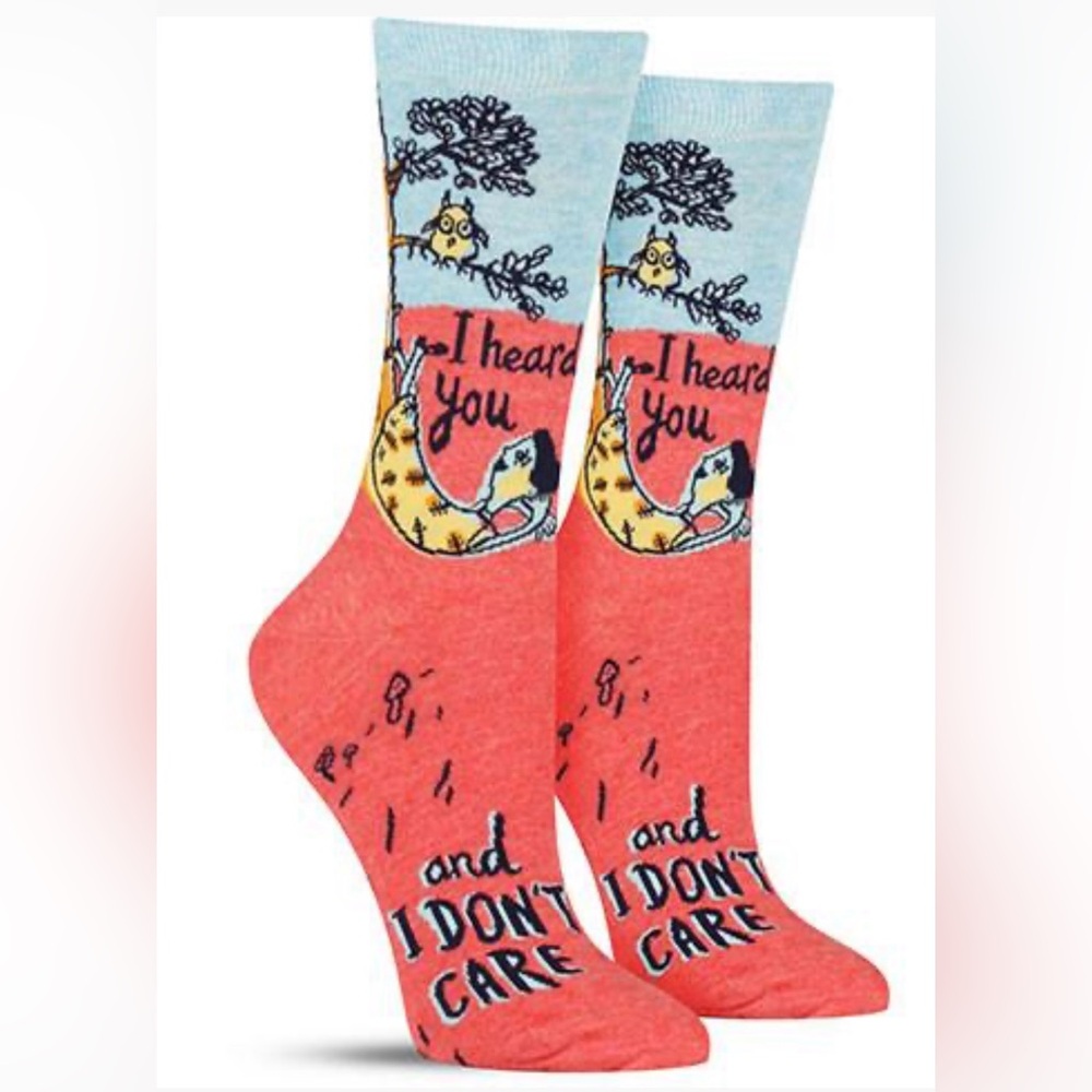 Fun Graphic Socks with I heard you and I don’t care wording Pink Yellow Blue